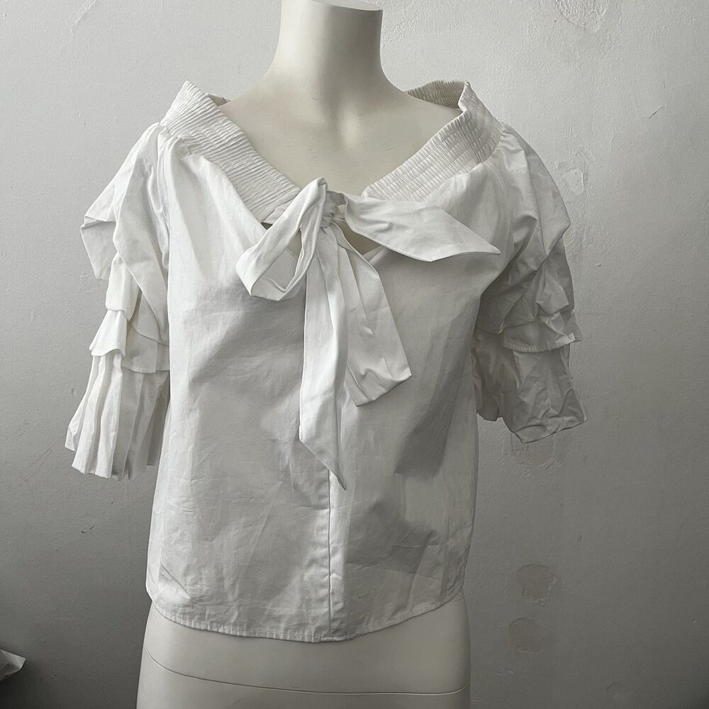 Zara Top Sz XS White Off Shoulder Ruffled Tiered Sleeves Romantic Summer Sailor